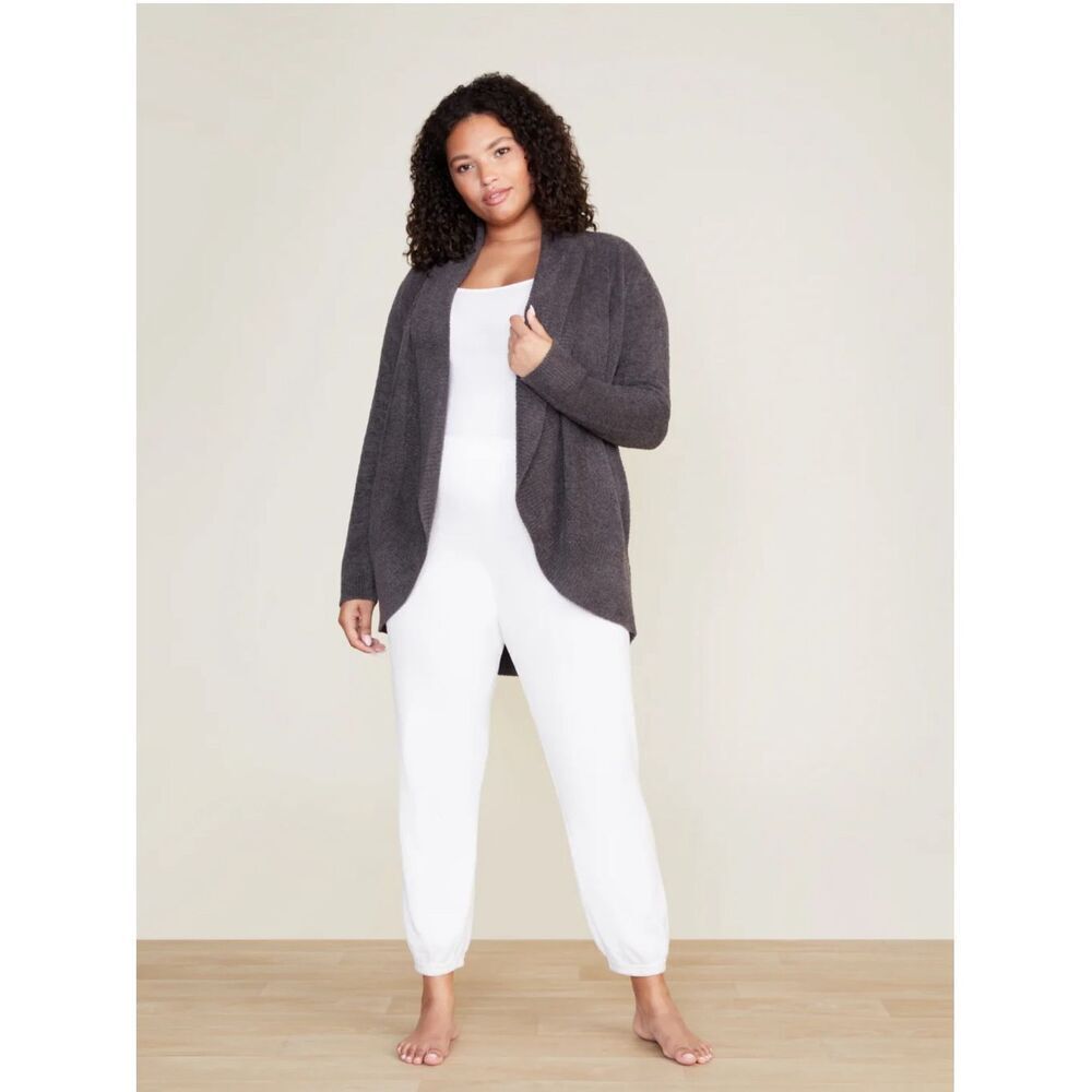Barefoot Dreams CozyChic‎ Lite Coastal Grey Purple Circle Cardigan Size M Carbon